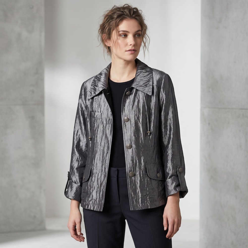 Ruby Rd Silver Crinkle Metallic Jacket Cocktail Festival Gothic Y2k Cyber M